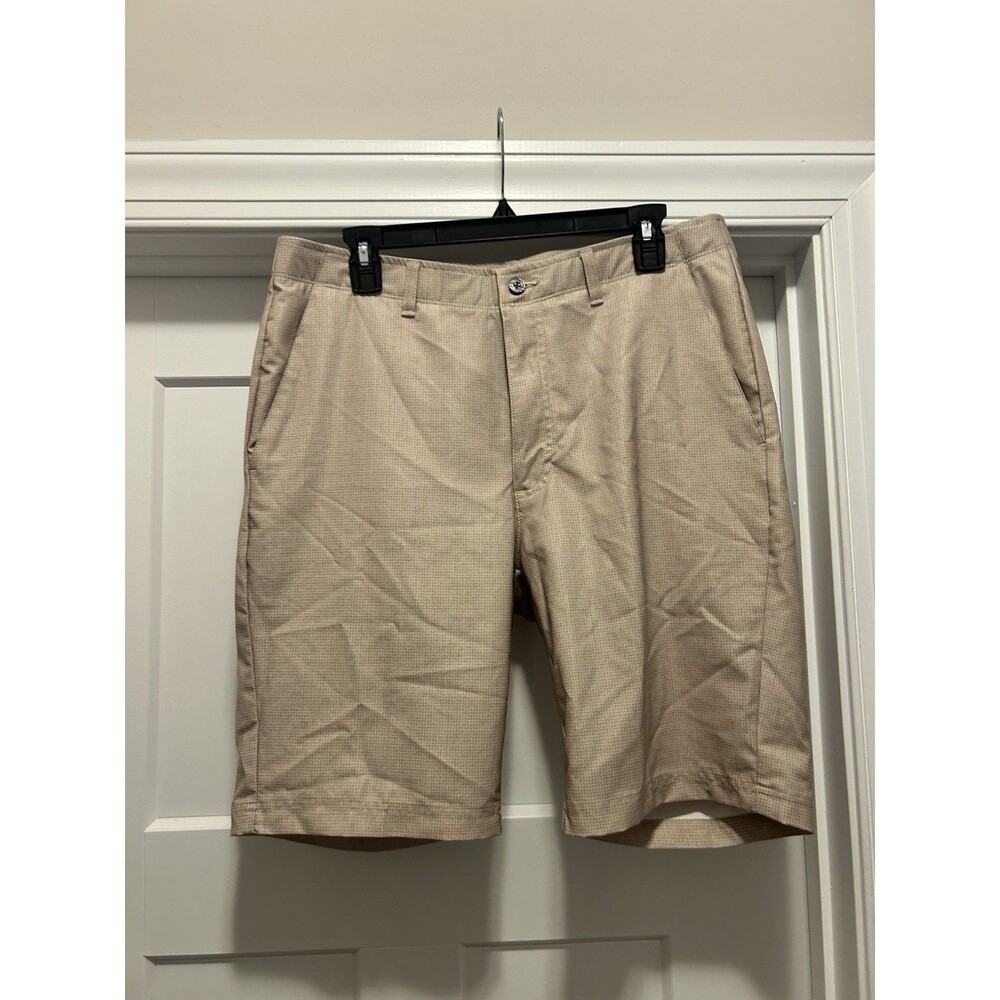 Men's Pebble Beach Golf Shorts Size 34 Khaki Check Tan Beige Stretch Polyester